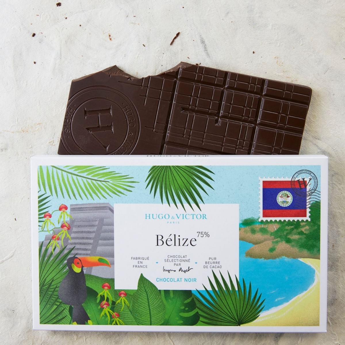 Tablette Belize 75% chocolat noir sans lécithine - Chocolatier de Luxe